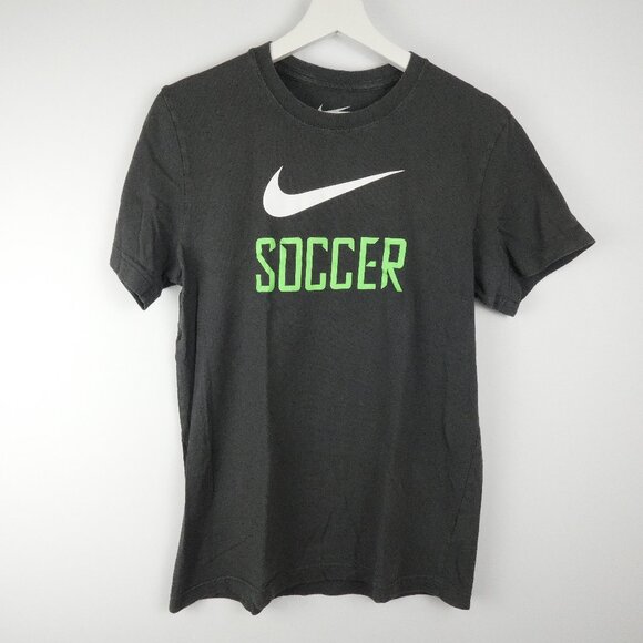 Nike T Shirt Women Medium Slim Fit Gray Short Sleeve Soccer Spellout Swoosh - Picture 1 of 11